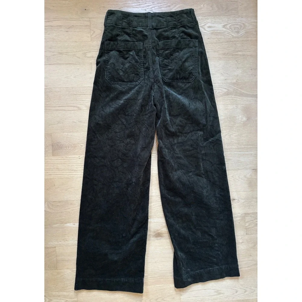 Maeve Anthropologie Colette Corduroy Wide Leg Crop Pants Dark Green 25T Tall